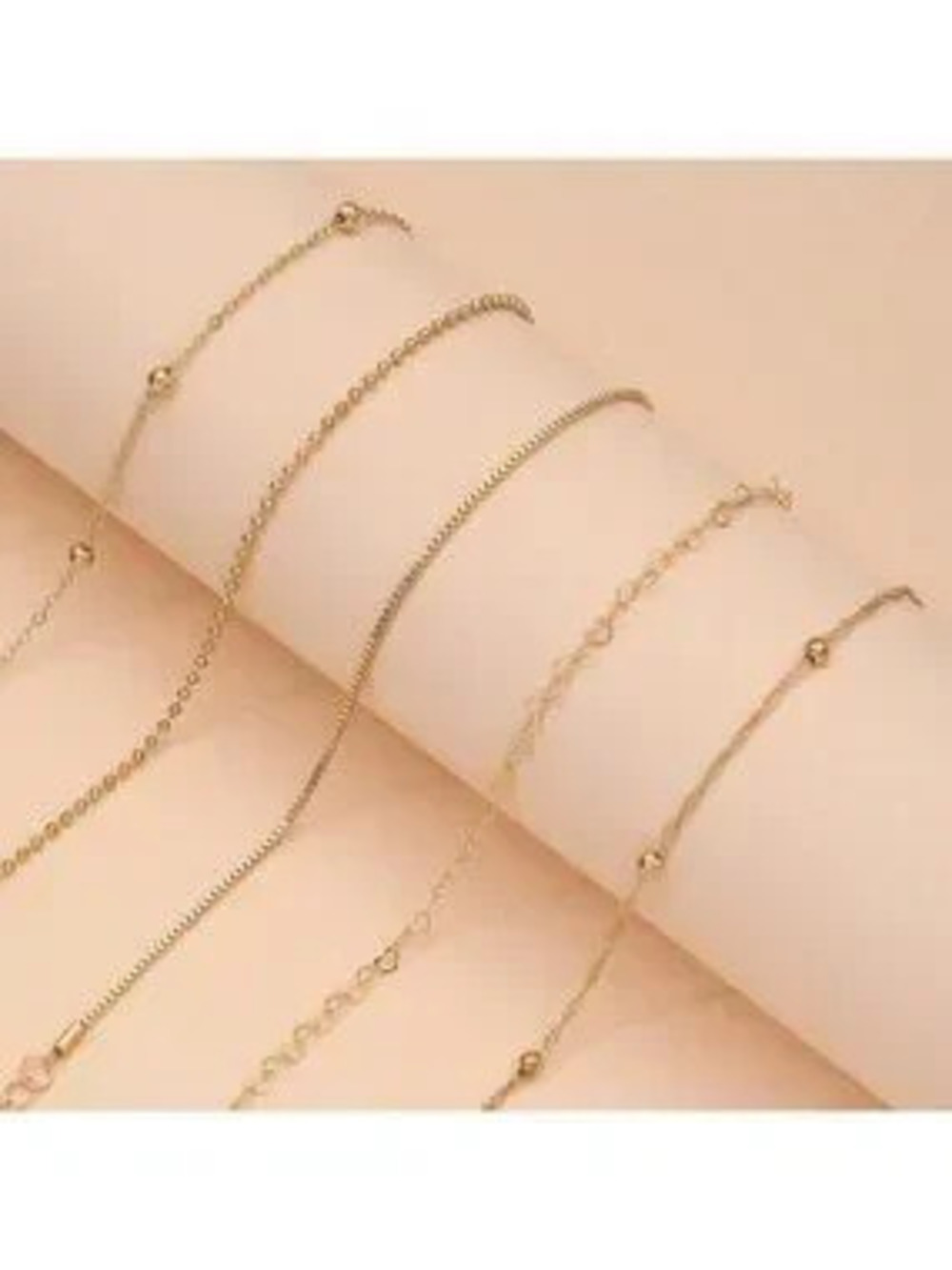 Gold 5pc Dainty Heart Chain Bracelet Set for Women